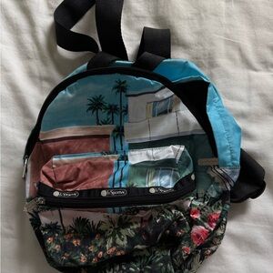 LeSportsac Blue and Black Tropical Mini Backpack